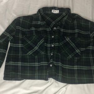 Blue and green flannel crop top